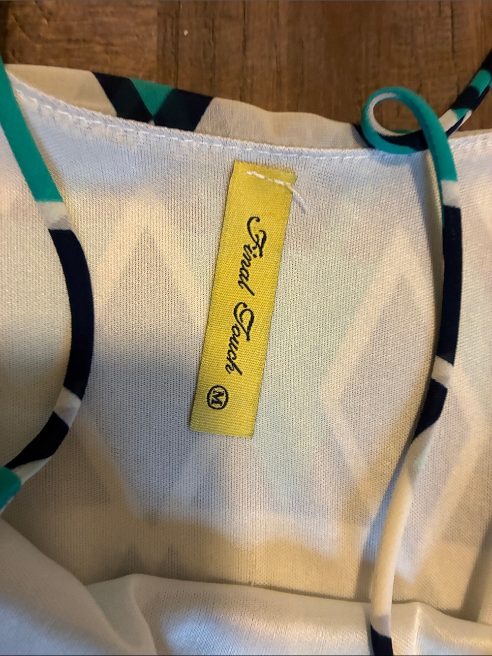 Vintage -Final Touch- Chiffon Mini Dress W/Navy & Aqua Geo Pattern- Made In USA - Picture 2 of 11